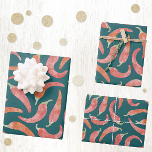 Chili Pepper Red Watercolor Food Art Wrapping Paper Sheet