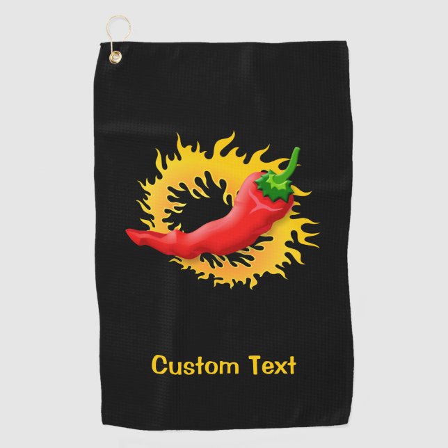 Chili Pepper with Flame Golf Towel (Front)