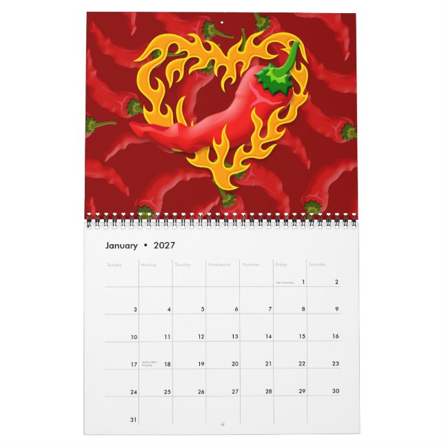 Chili Pepper with Flame Heart Calendar (Jan 2027)