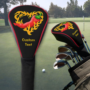 Chili Pepper with Flame Heart Golf Head Cover