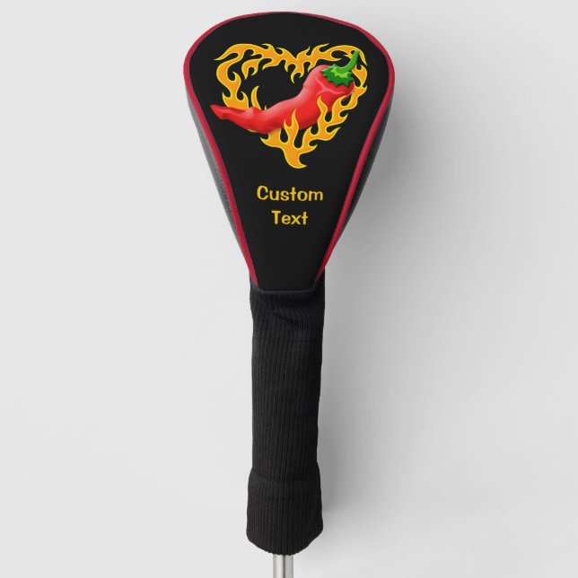 Chili Pepper with Flame Heart Golf Head Cover (Front)