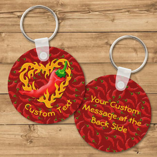 Chili Pepper with Flame Heart Keychain