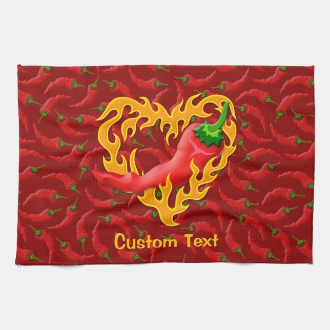 Chili Pepper with Flame Heart Kitchen Towel (Horizontal)