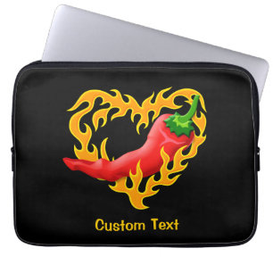 Chili Pepper with Flame Heart Laptop Sleeve
