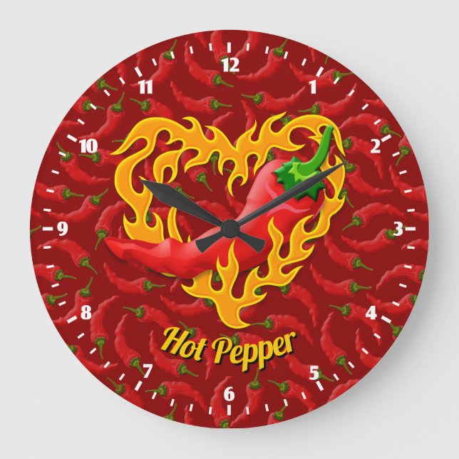 Chili Pepper with Flame Heart Large Clock (Front)