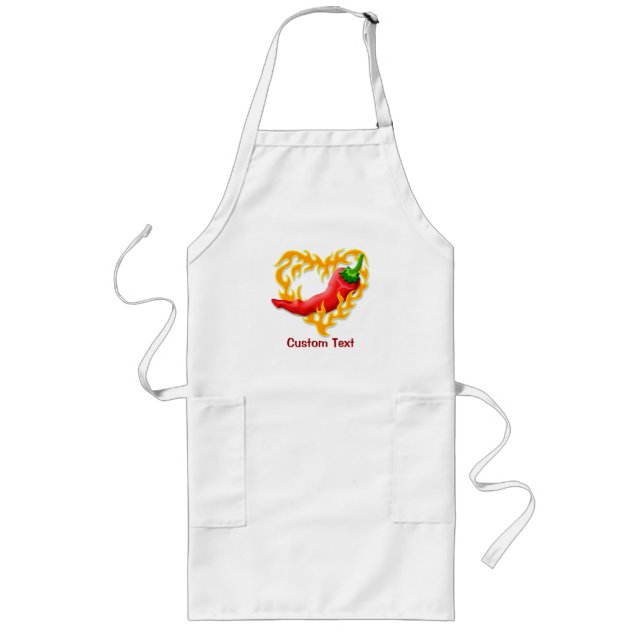 Chili Pepper with Flame Heart Long Apron (Front)