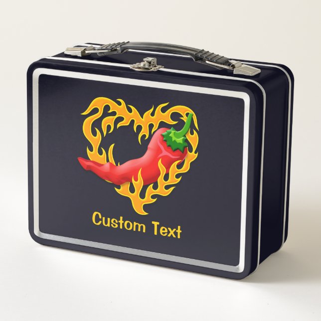Chili Pepper with Flame Heart Metal Lunch Box (Front)