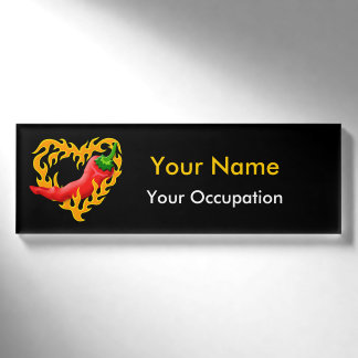 Chili Pepper with Flame Heart Name Tag