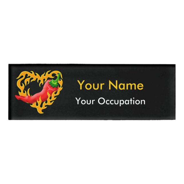 Chili Pepper with Flame Heart Name Tag (Front)