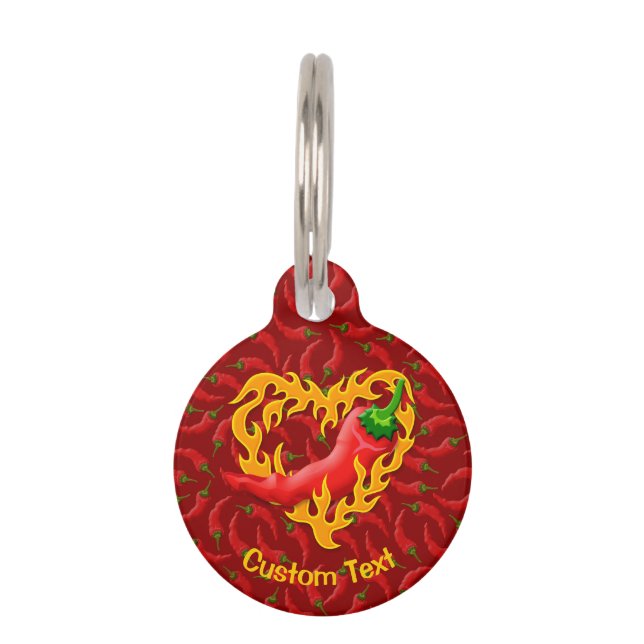 Chili Pepper with Flame Heart Pet Tag (Front)