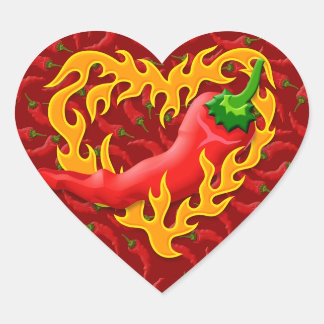 Chili Pepper with Flame Heart Sticker (Front)
