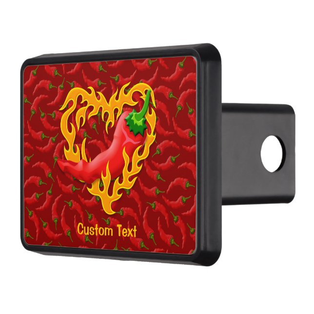Chili Pepper with Flame Heart Trailer Hitch Cover (Left)