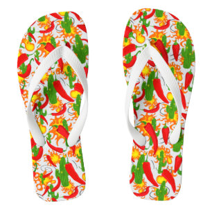 Chili Peppers, Flames and Cactus Patterned Flip Flops
