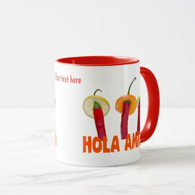 Chili Peppers Hola Amigo Funny customizable Mug (Front Right)