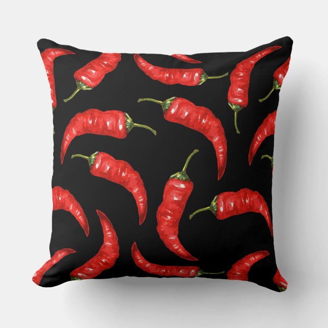 Chili peppers on black throw pillow (Front)