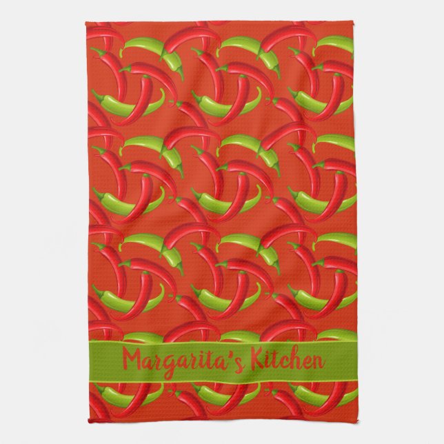 Chili Peppers Personalized Custom Kitchen Towel (Vertical)