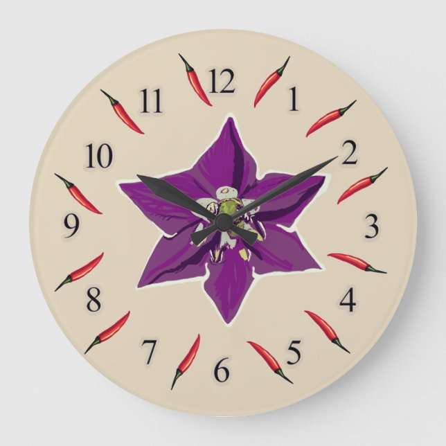 Chili Peppers Purple Blossom Wall Clock (Front)