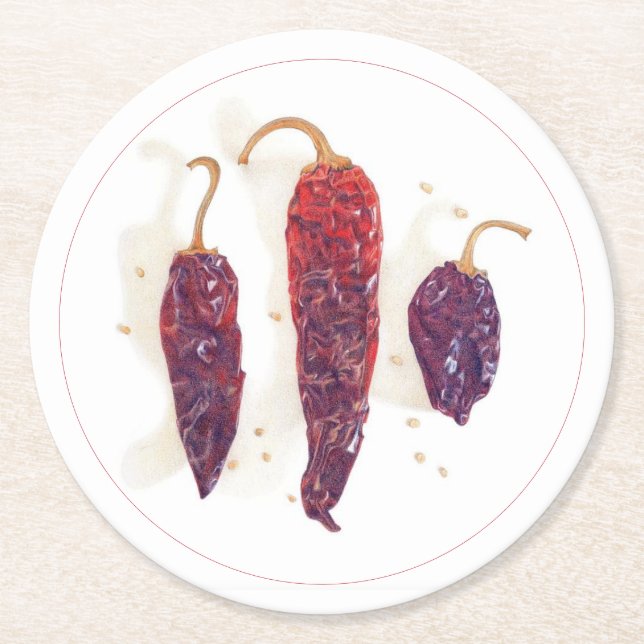 CHILI PEPPERS Round Paper Coasters (Front)