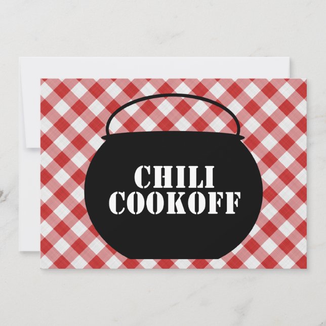Chili Pot Silo, Red & White Checked Cloth Cookoff Invitation (Front)