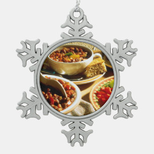 Chili with Cornbread Snowflake Pewter Christmas Ornament