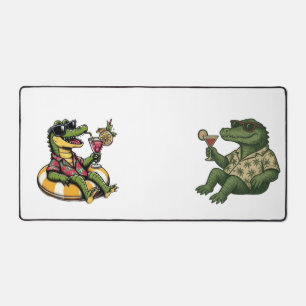 Chill Alligator Poolside Vibe Retro Tiki Cocktail  Desk Mat