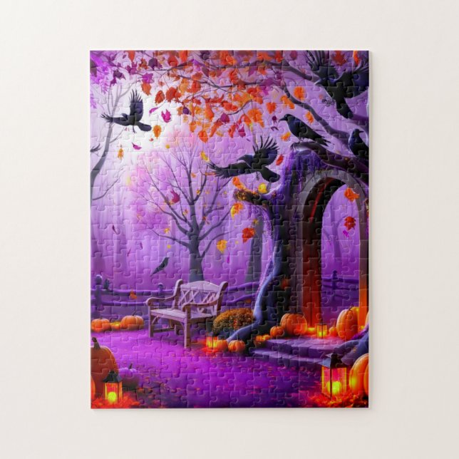 Chill Autumn Vibes with Pumpkins and Crows Jigsaw Puzzle (Vertical)