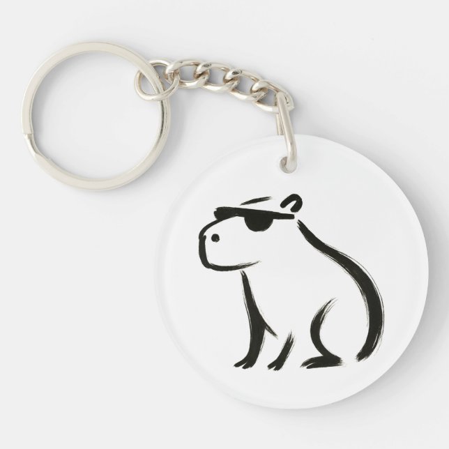 Chill Capybara – Ink Brush Design on Keychain (Front)