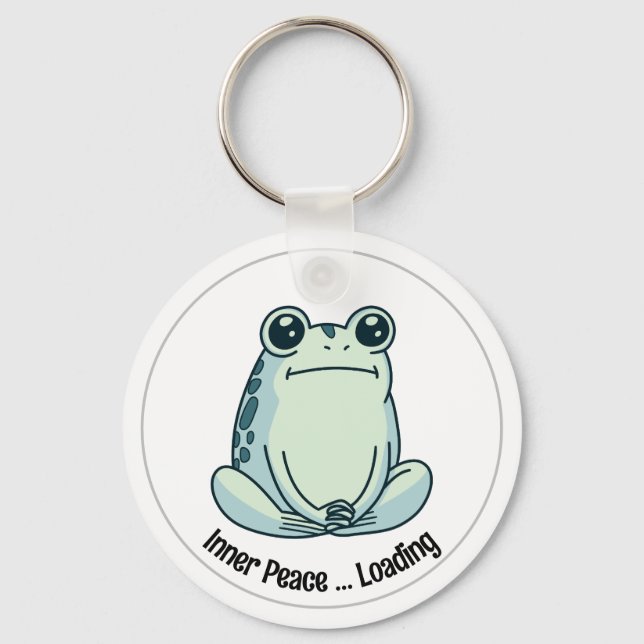 Chill Cartoon Zen Frog, Cute Meditating Frog Keychain (Front)