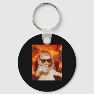 Chill Cat And Coffe Xmas Funny Cat Meme Y2k Joke  Keychain