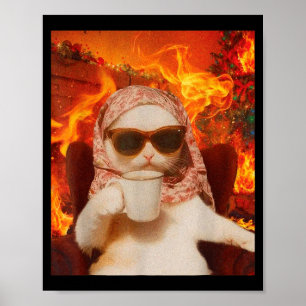 Chill Cat And Coffe Xmas Funny Cat Meme Y2k Joke  Poster