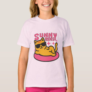 Chill cat cartoon on floatie in sunshine mood T-Shirt