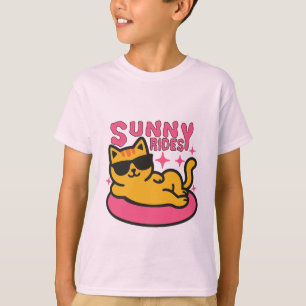 Chill cat cartoon on floatie in sunshine mood T-Shirt