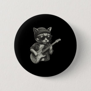 Chill Cat Playing Guitar Rock Music Funny Animal T 2 Inch Round Button