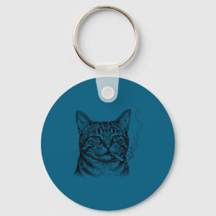 Chill cat smoking sketch art feline lover design  keychain
