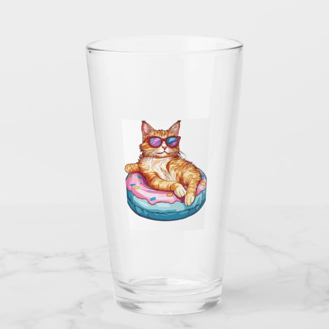 Chill Cat Summer Vibes � Poolside Funny Kitty Glass (Front)