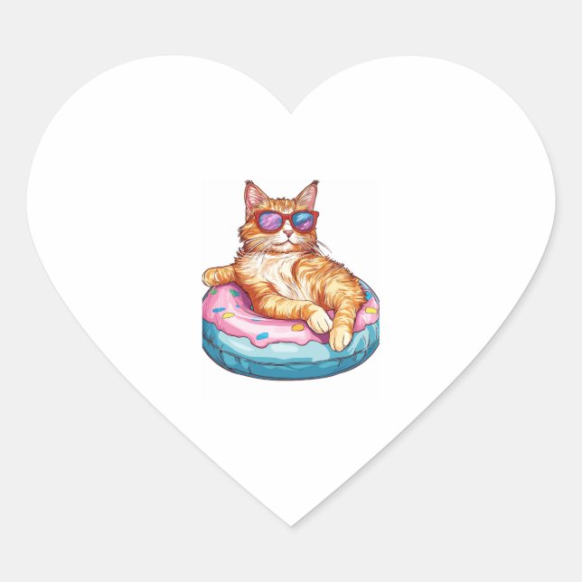 Chill Cat Summer Vibes – Poolside Funny Kitty Heart Sticker (Front)