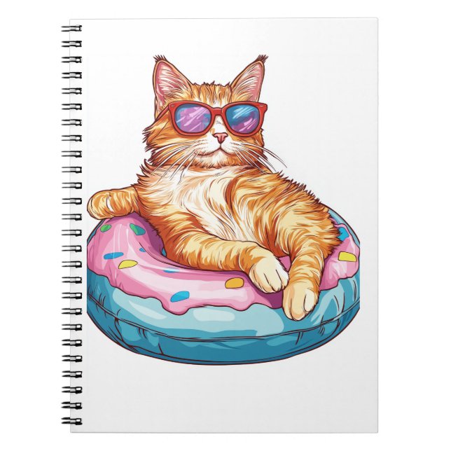 Chill Cat Summer Vibes – Poolside Funny Kitty Notebook (Front)