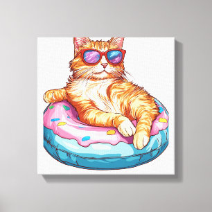 Chill Cat Summer Vibes – Poolside Funny Kitty.png Canvas Print