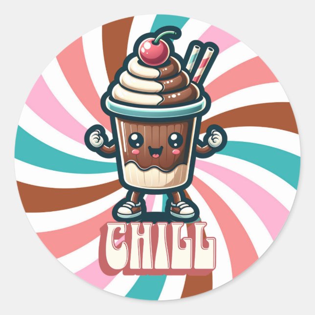 Chill Chocolate Milkshake Pun  Classic Round Sticker (Front)