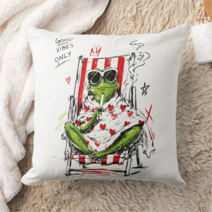 Chill Frog Good Vibes Only Sunglasses Art Throw Pillow