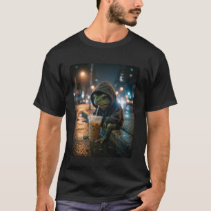 Chill Frog in Hoodie Drinking Iced Coffee Funny An T-Shirt