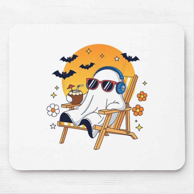 Chill Ghost Halloween Vacation Funny Beach Vibes  Mouse Pad (Front)