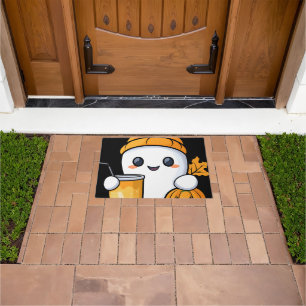 Chill Ghost Warm Coffee Cozy Fall Doormat