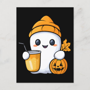 Chill Ghost Warm Coffee Cozy Fall Holiday Postcard