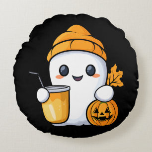Chill Ghost Warm Coffee Cozy Fall Round Pillow