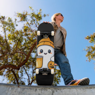Chill Ghost Warm Coffee Cozy Fall Skateboard