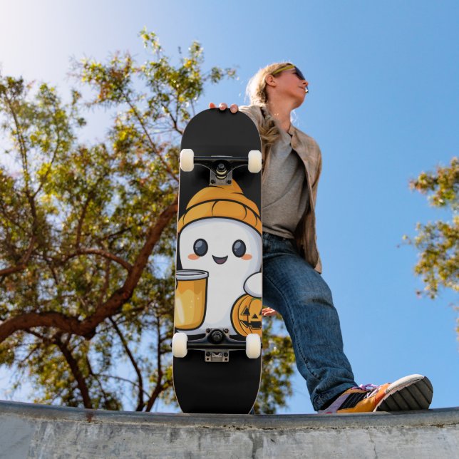 Chill Ghost Warm Coffee Cozy Fall Skateboard (Outdoor 1)