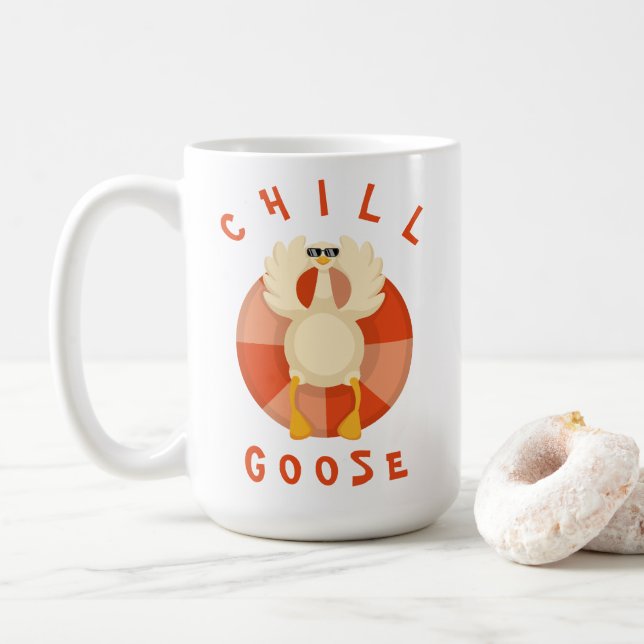 Chill Goose Funny Beac Summer Vacation Pool float Coffee Mug (With Donut)