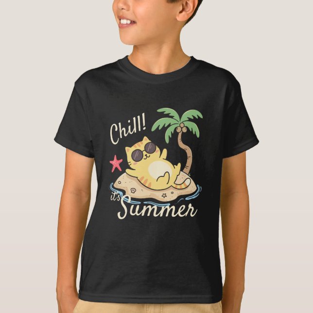 Chill It's Summer Retro Beach Design T-Shirt (Front)