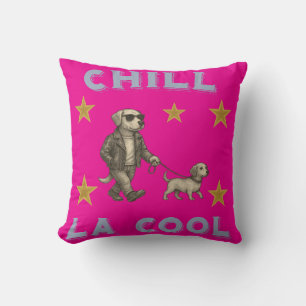 Chill La Cool – Dog in Glasses Walking Friend !! Throw Pillow